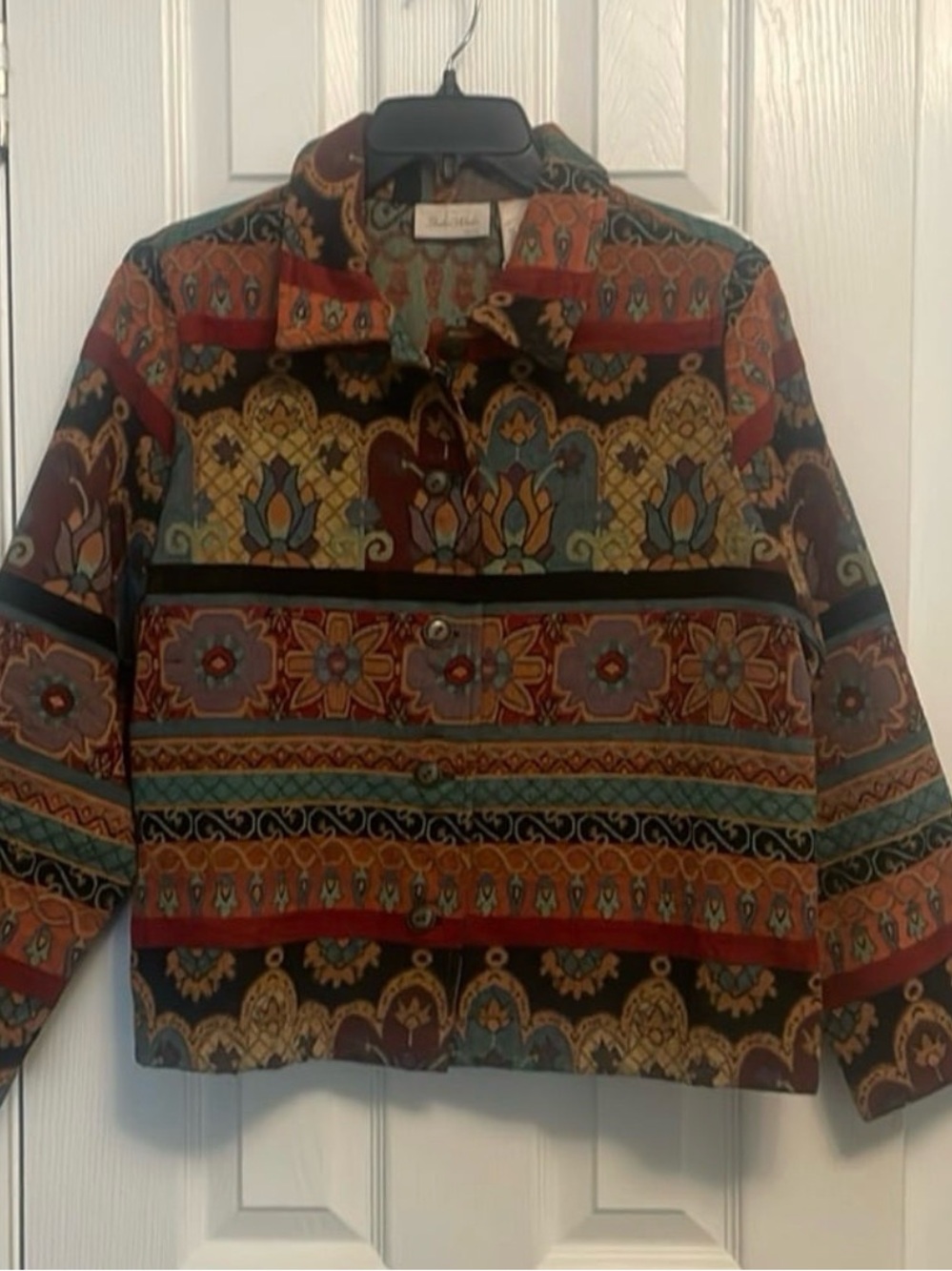 Studio Works Multi Color Floral Print Jacket w/ Buttons, Size Petite Large